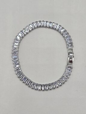 Swarovski Crystal Elements Silver Crystal Baguette Tennis Bracelet 7 inch Prom